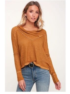 Size Small WE THE FREE Wildcat thermal knit waffle knit rust orange